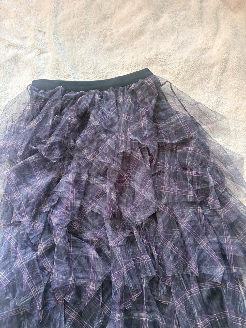 Purple Mesh Frilly Plaid Grunge Skirt – Size XL | Y2K Alt Aesthetic Fairy Grunge - Picture 5 of 7